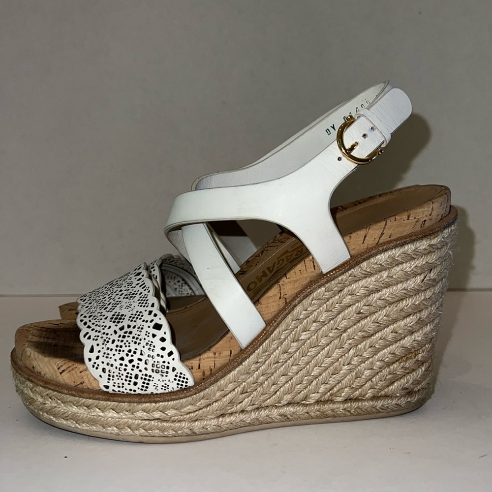 Salvatore Ferragamo, White Wedge and in Great Condition size 7 1/2